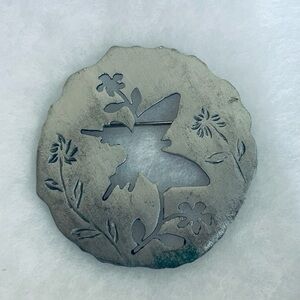 Silver Designer Butterfly Floral Brooch Artist Signed